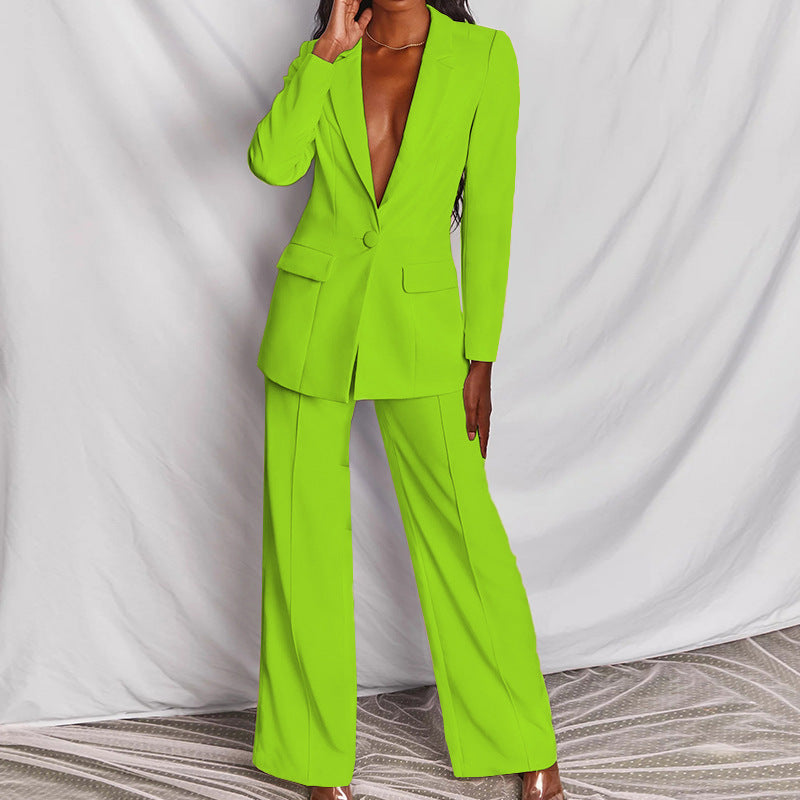 2 Piece Set  Spring Solid Long Sleeve Blazer Suit And Pants For Women Autumn  Outfit