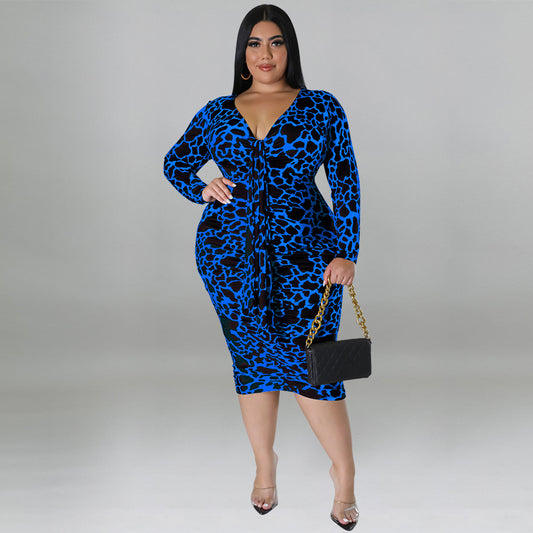 Plus Size Women's Clothes Sexy Sheath Leopard Print Dress