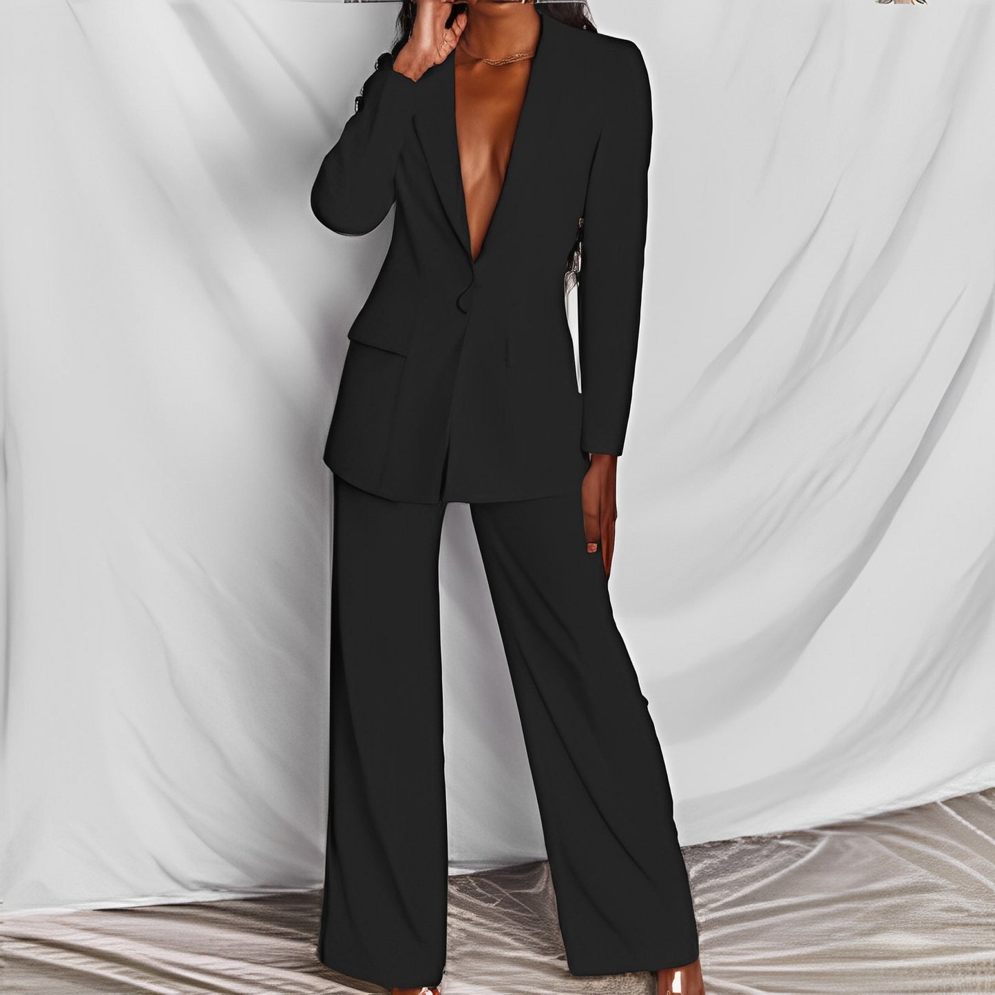 2 Piece Set  Spring Solid Long Sleeve Blazer Suit And Pants For Women Autumn  Outfit