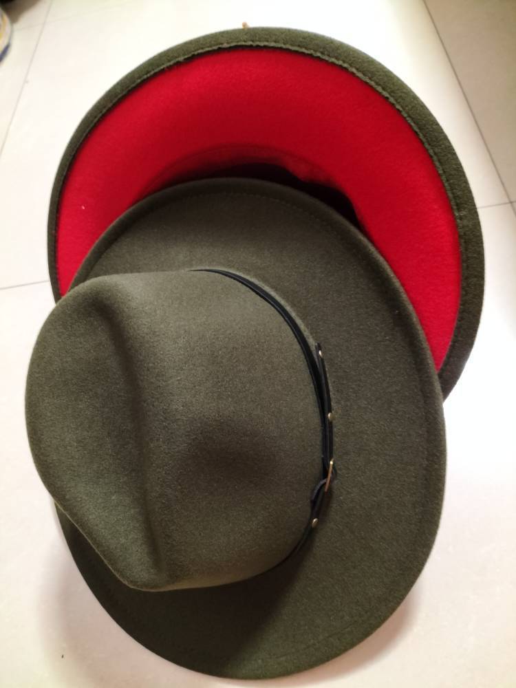 Woolen Top Color Matching Flat Brim Fedora Hat