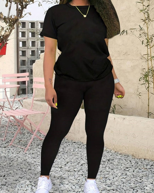 Women's  Round Neck T-Shirt And Leggings Set