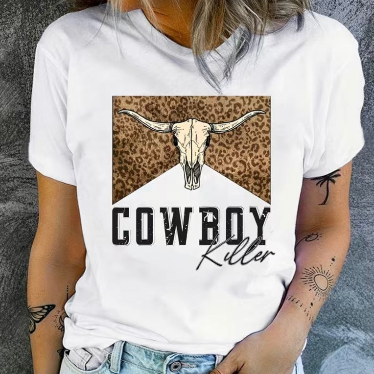 Graphic Digital Printing Casual Round Neck T-shirt