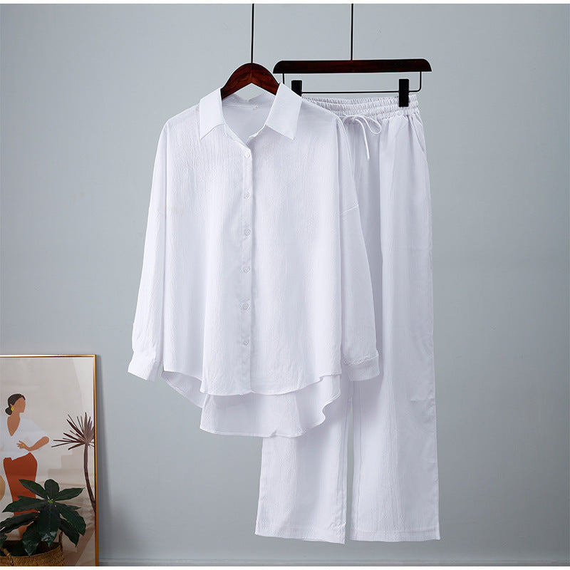 Solid Color Leisure Fashion Long Sleeve Blouse And Pants