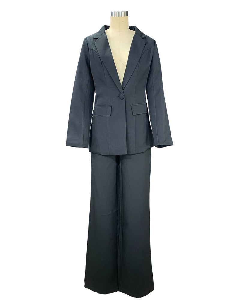 2 Piece Set  Spring Solid Long Sleeve Blazer Suit And Pants For Women Autumn  Outfit