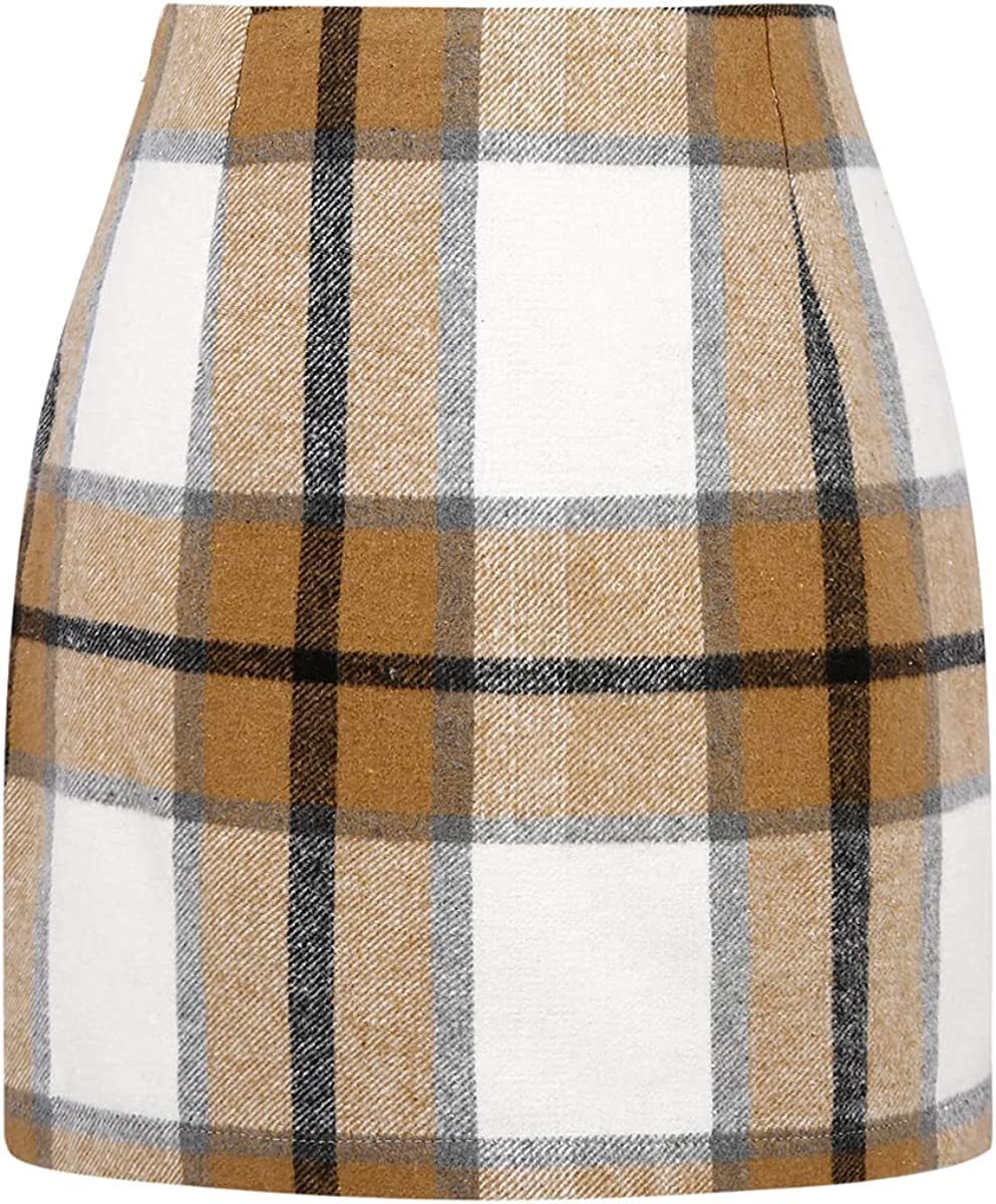 Slim Women's High Waist Plaid Tight Pencil Wool Mini Skirt