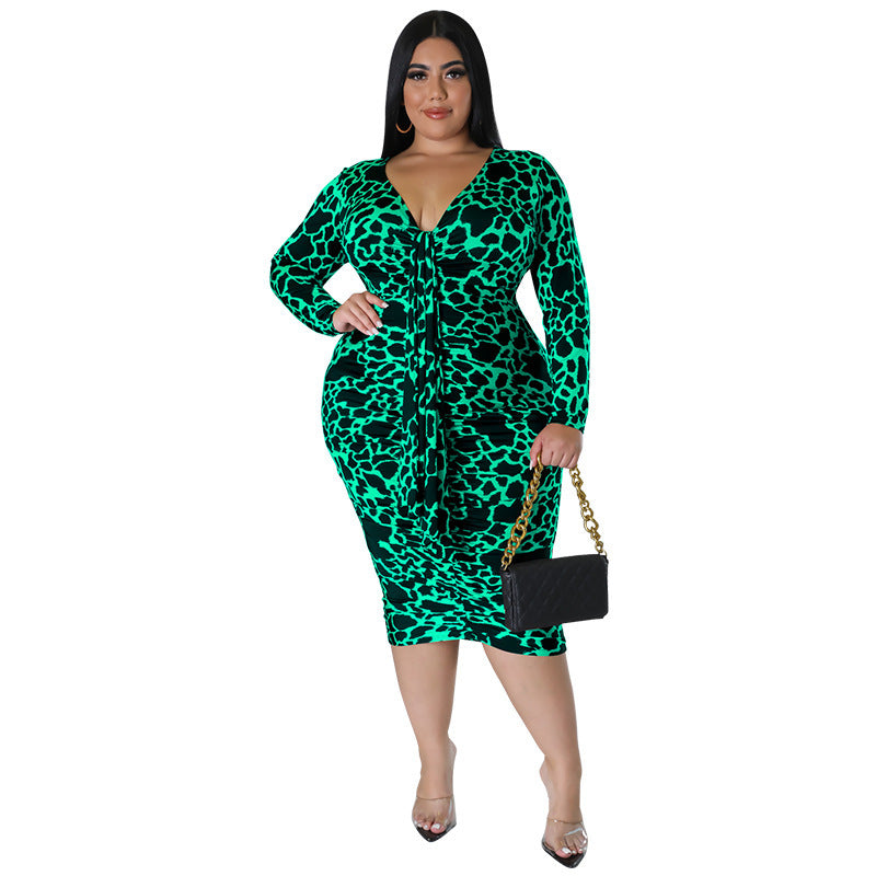Plus Size Women's Clothes Sexy Sheath Leopard Print Dress