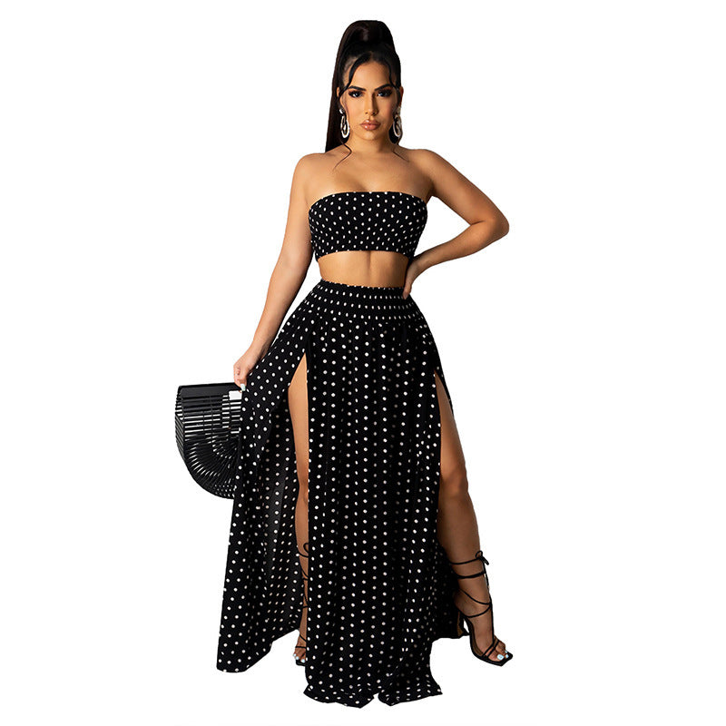 Printed Polka Dot Skirt Suit