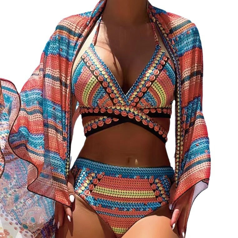 Women's Split Cross Strap Retro Style Swimsuit