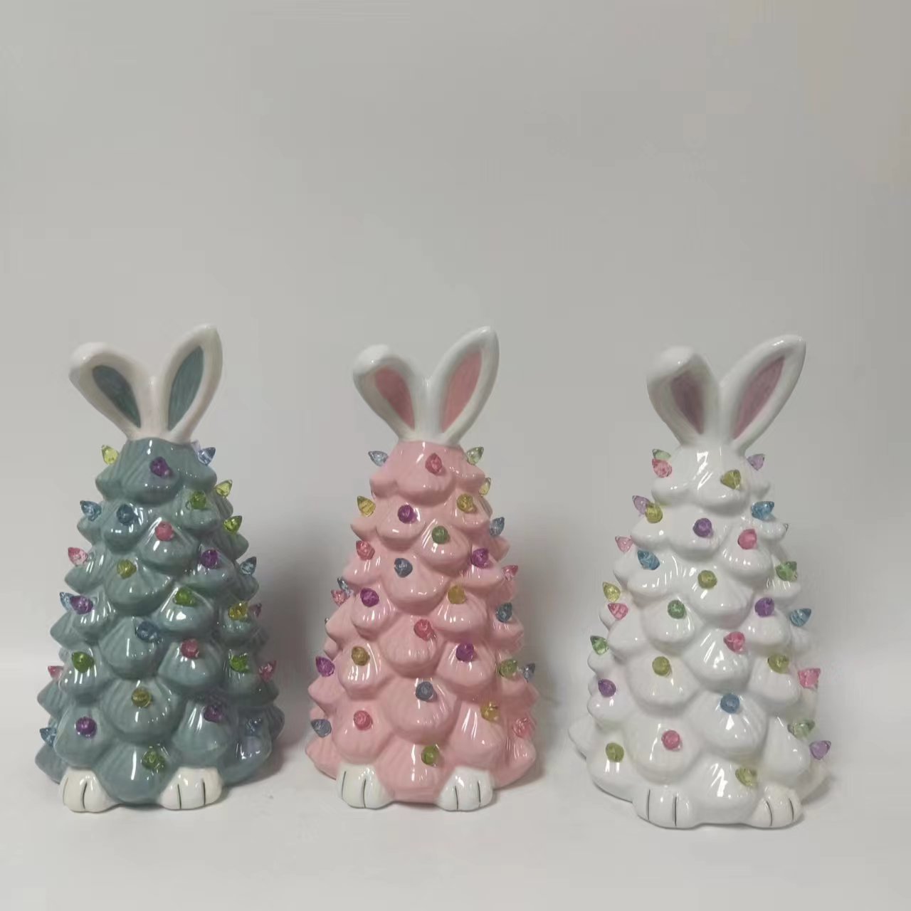 Easter Bunny Shape Ceramic Tree Decorations Spring Easter Bunny Glow Ornaments Easter Bunny