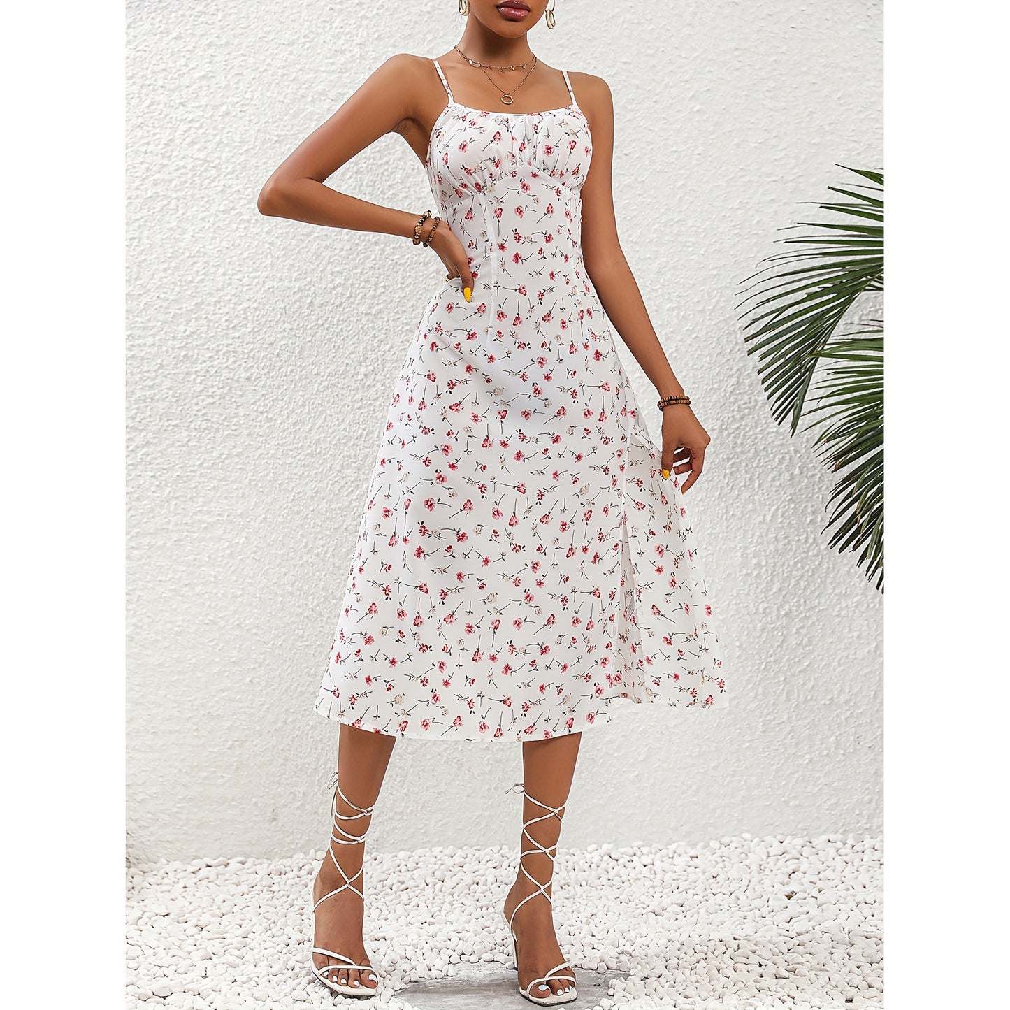 New Polka Dot Print  Dress Summer Sexy Slit Long Dresses For Womens Clothing
