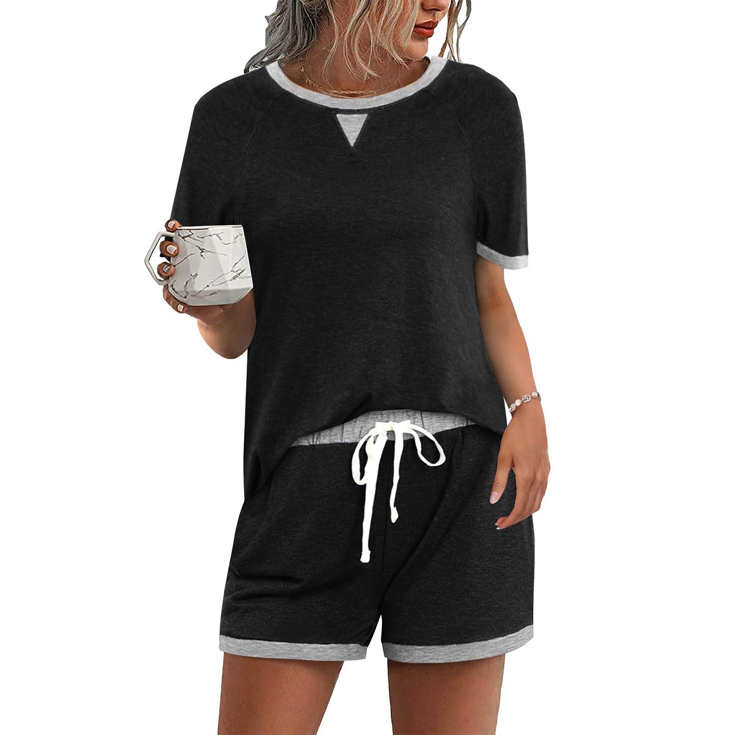 Women's Casual Multicolor T-shirt Top Shorts Two-piece Set