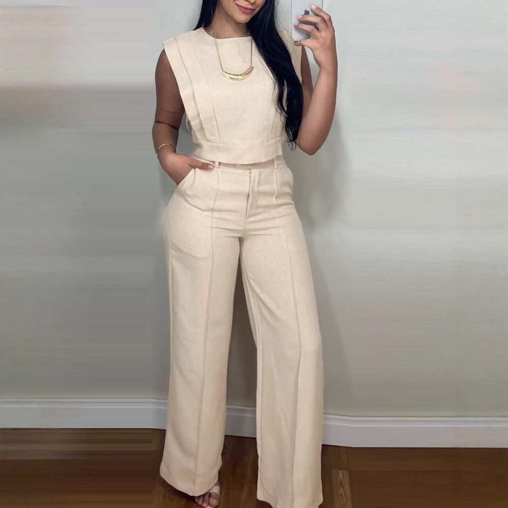 O-neck Short Top Straight-leg Pants Casual Suit Slim Fit Runs Small check size chart