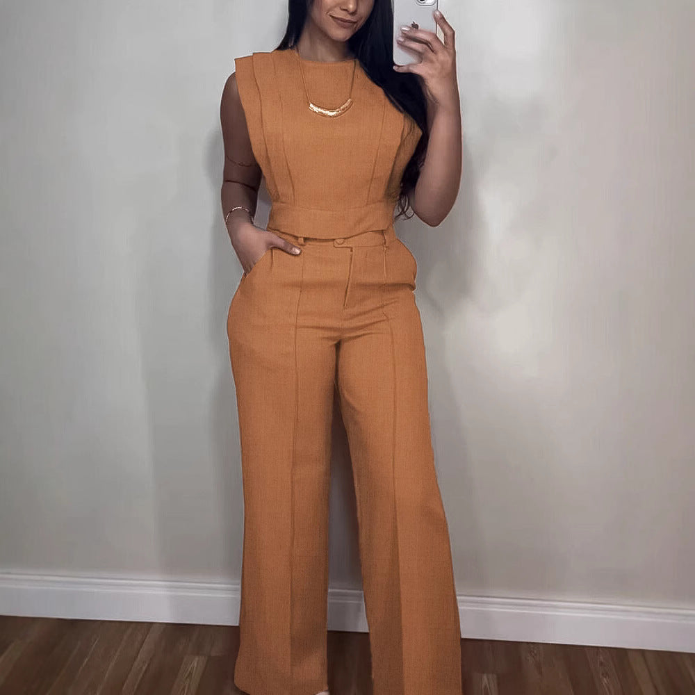O-neck Short Top Straight-leg Pants Casual Suit Slim Fit Runs Small check size chart