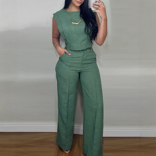 O-neck Short Top Straight-leg Pants Casual Suit Slim Fit Runs Small check size chart