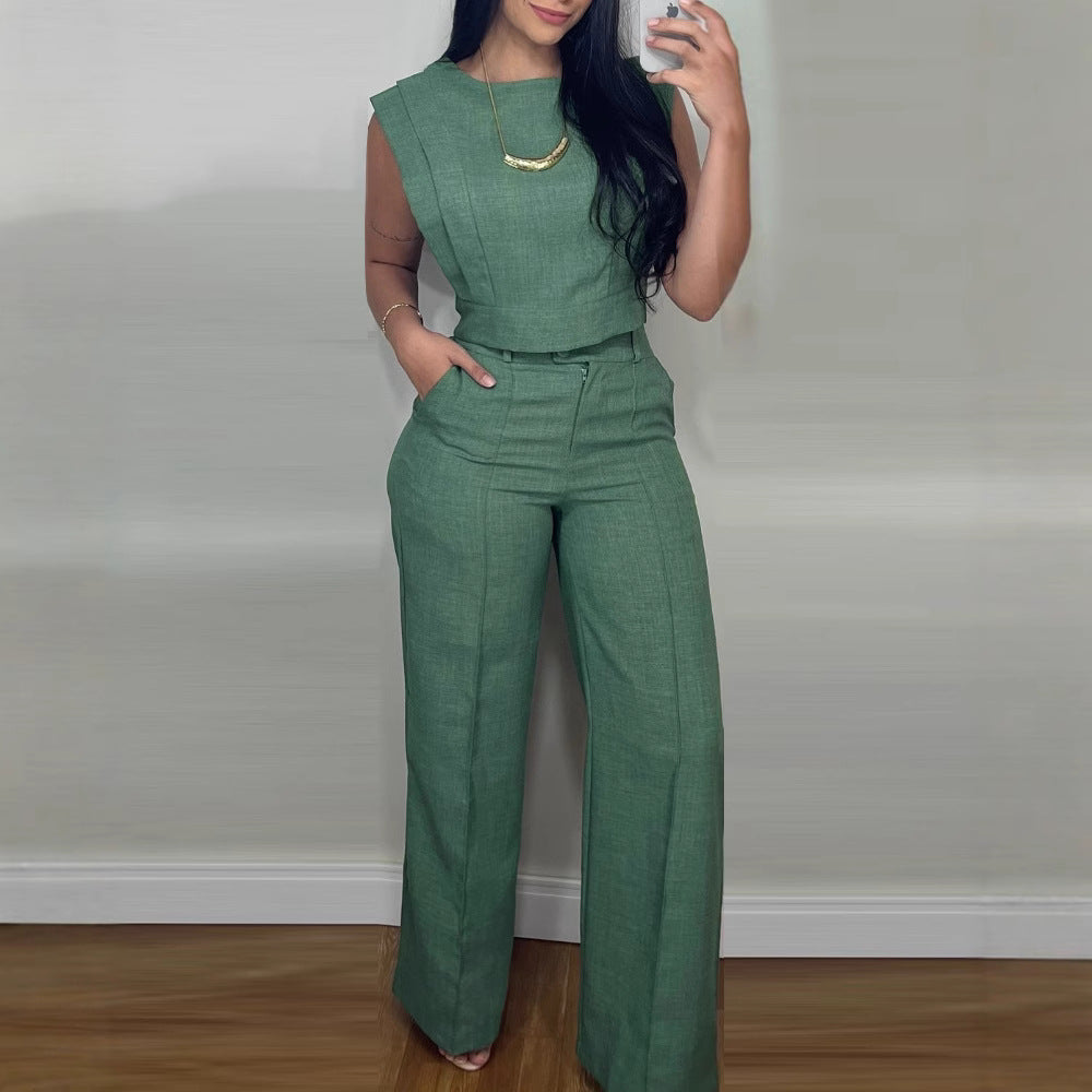 O-neck Short Top Straight-leg Pants Casual Suit Slim Fit Runs Small check size chart