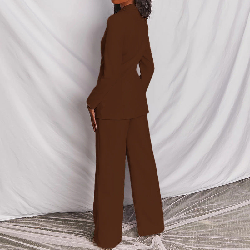 2 Piece Set  Spring Solid Long Sleeve Blazer Suit And Pants For Women Autumn  Outfit