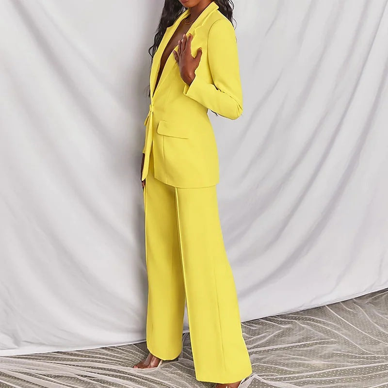 2 Piece Set  Spring Solid Long Sleeve Blazer Suit And Pants For Women Autumn  Outfit
