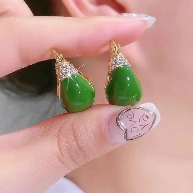 Elegant Sense Red Green Dripping Oil Rhinestone Earrings