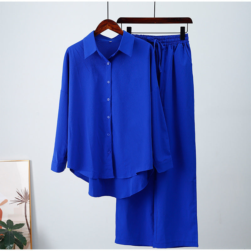 Solid Color Leisure Fashion Long Sleeve Blouse And Pants