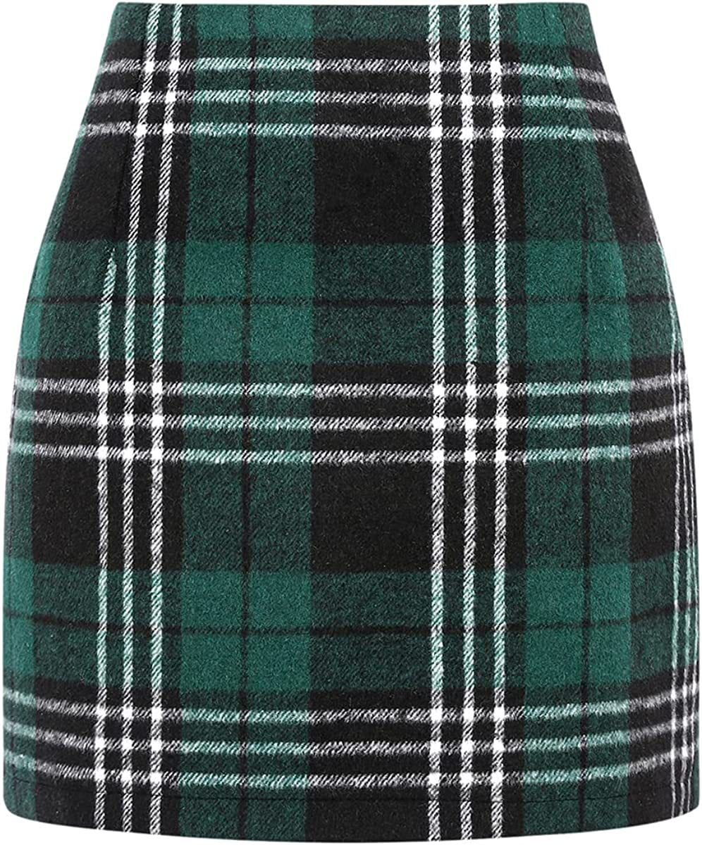 Slim Women's High Waist Plaid Tight Pencil Wool Mini Skirt