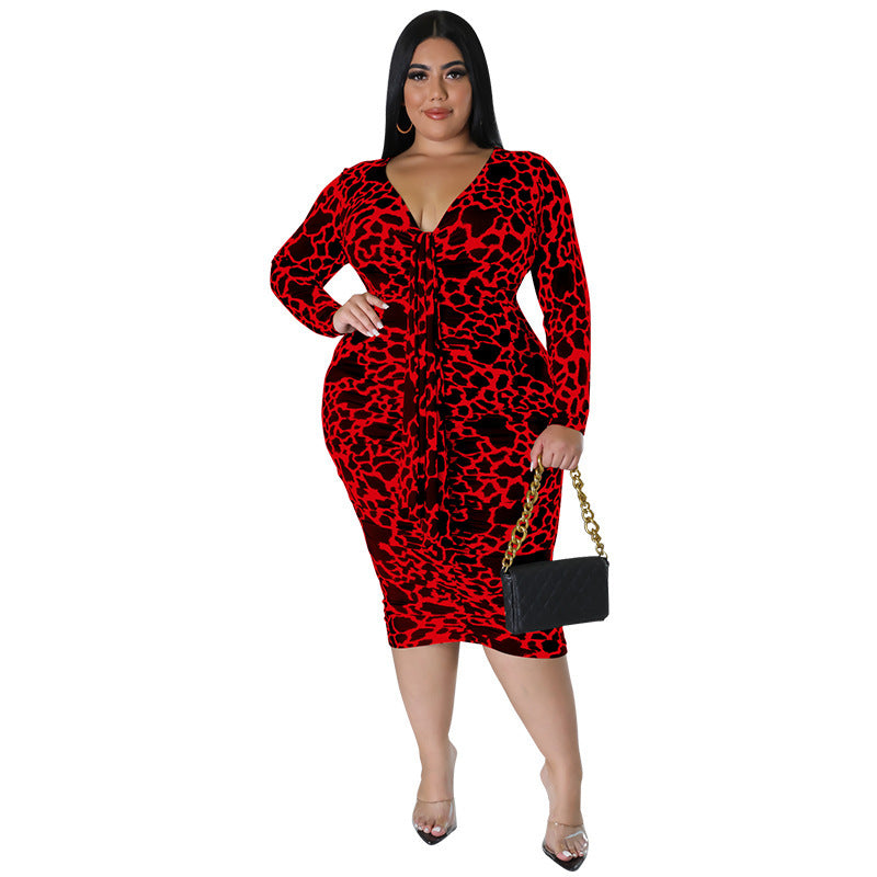 Plus Size Women's Clothes Sexy Sheath Leopard Print Dress