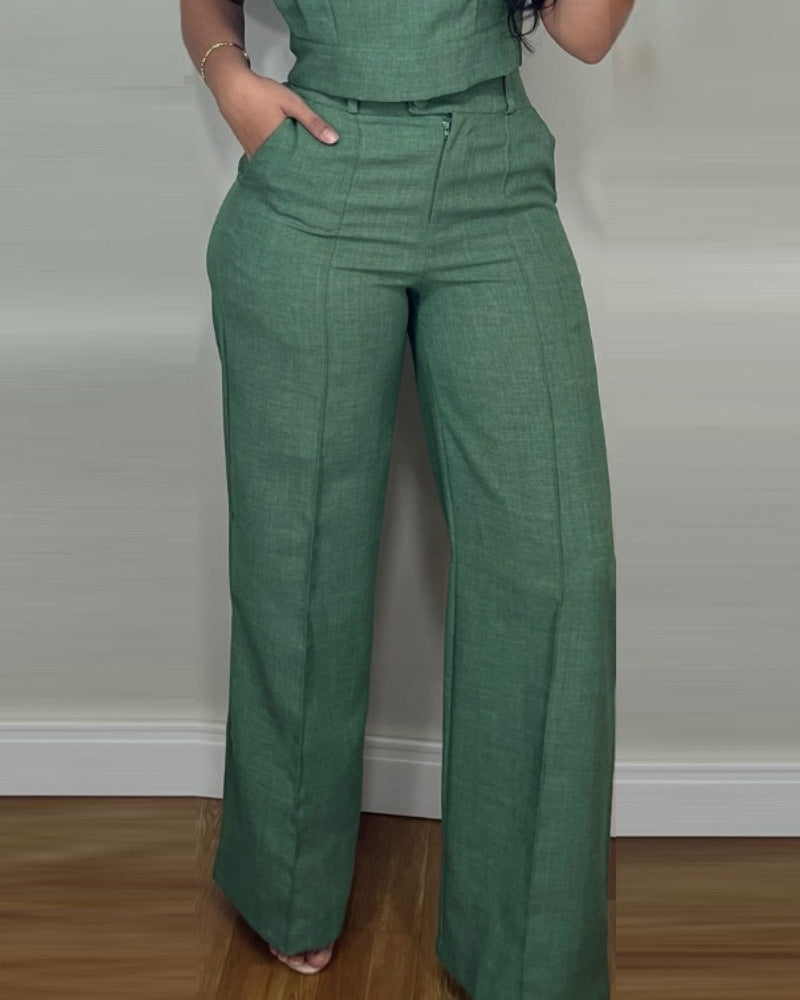 O-neck Short Top Straight-leg Pants Casual Suit Slim Fit Runs Small check size chart