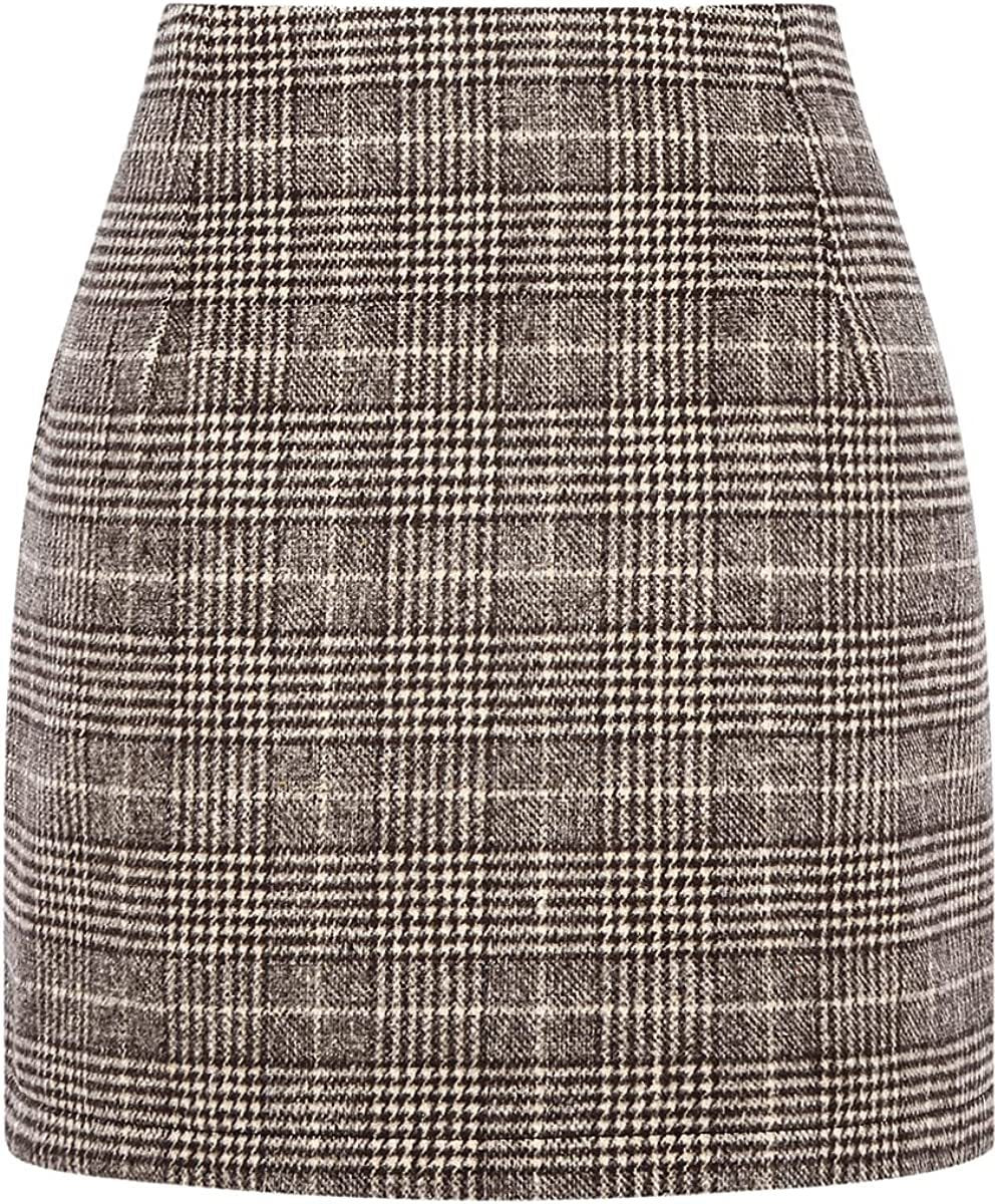 Slim Women's High Waist Plaid Tight Pencil Wool Mini Skirt