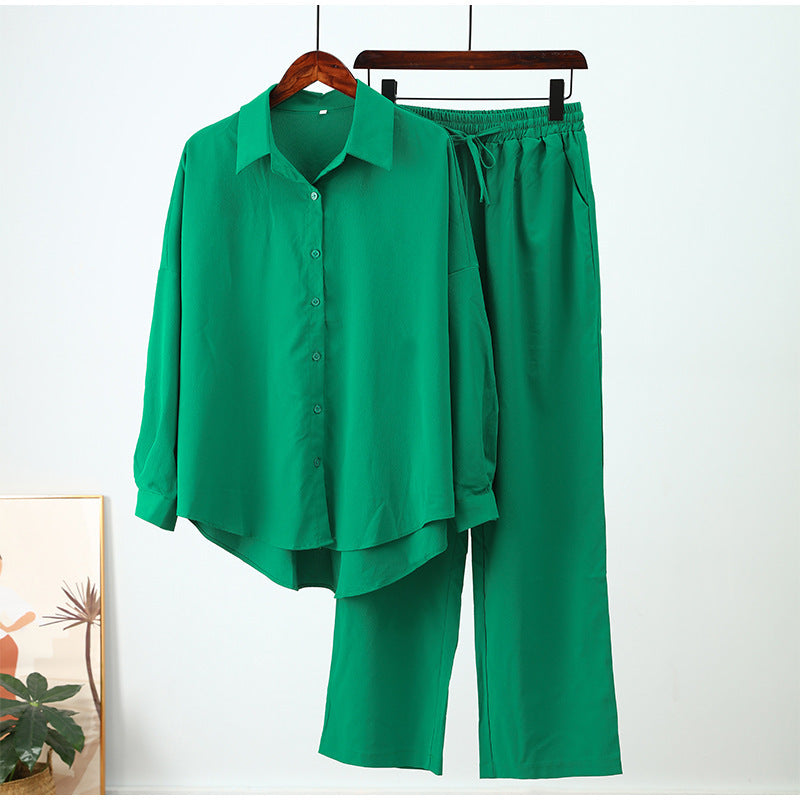 Solid Color Leisure Fashion Long Sleeve Blouse And Pants