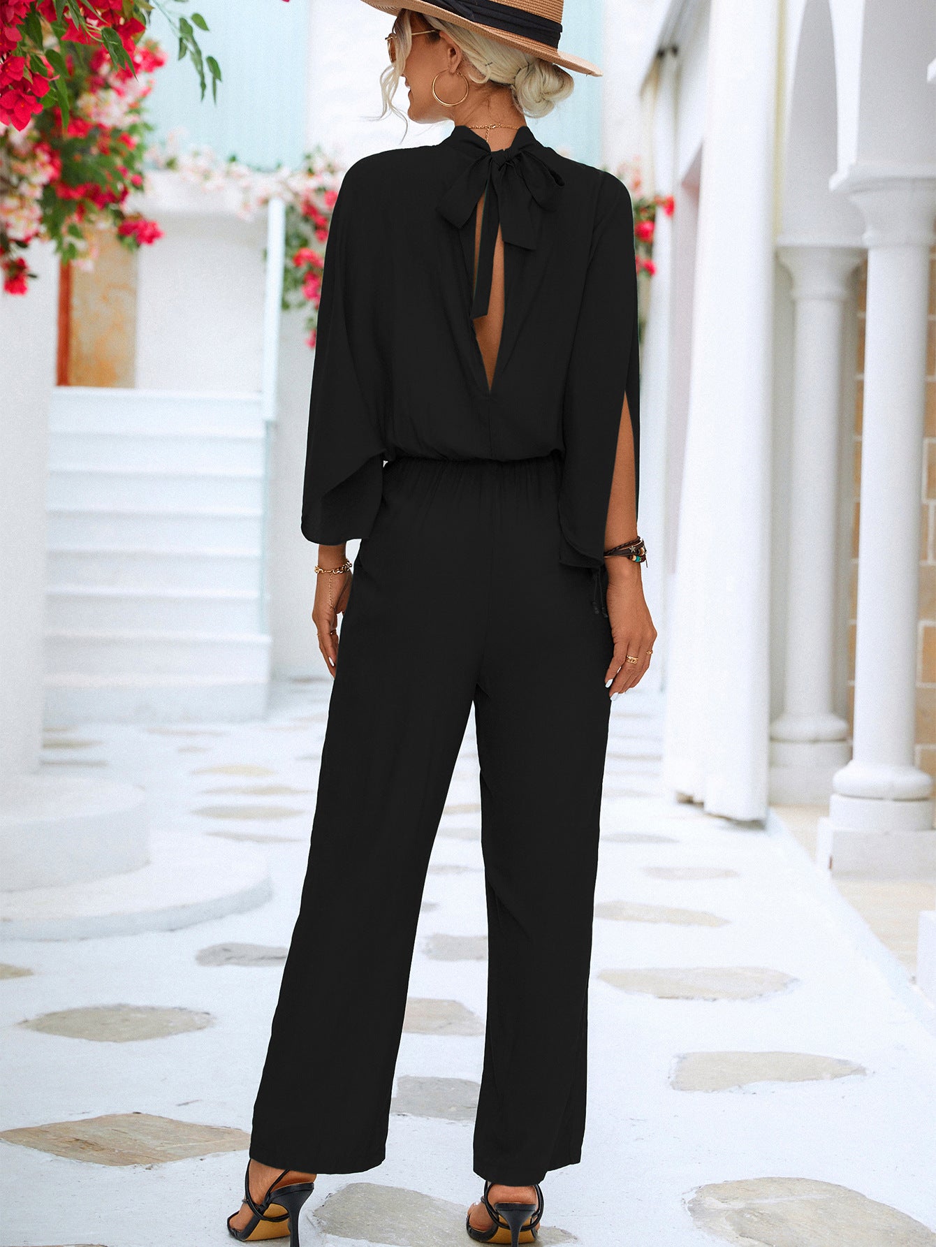 Women's Clothing Stand Collar Jumpsuit With Loose Split Long Sleeves