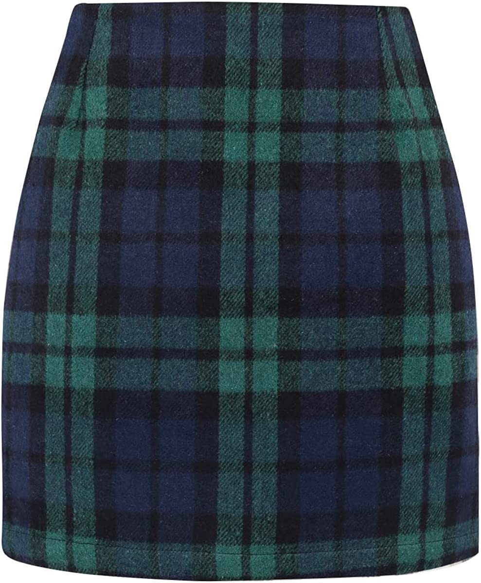 Slim Women's High Waist Plaid Tight Pencil Wool Mini Skirt