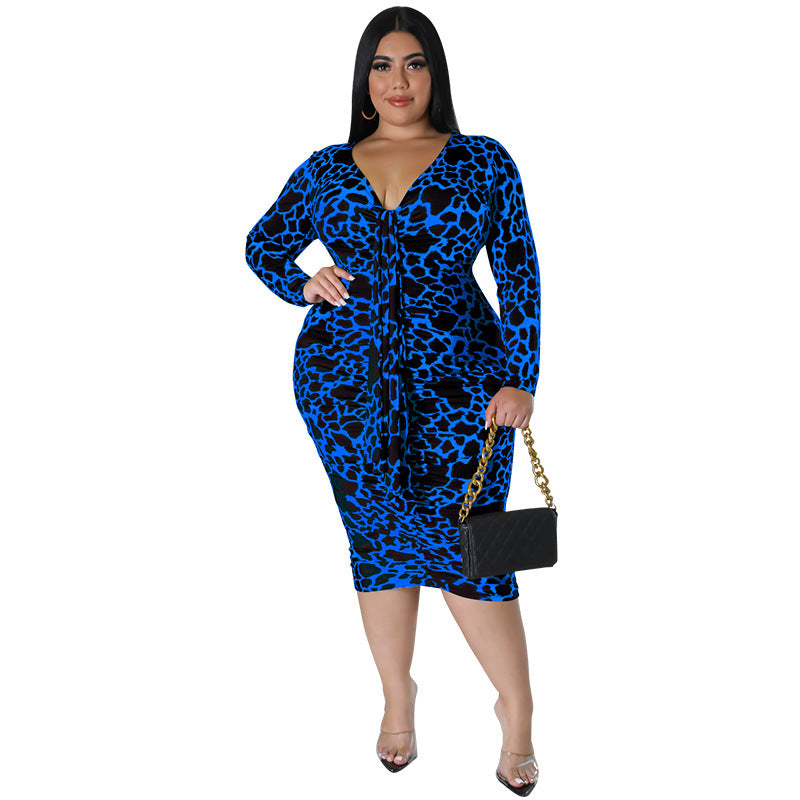 Plus Size Women's Clothes Sexy Sheath Leopard Print Dress