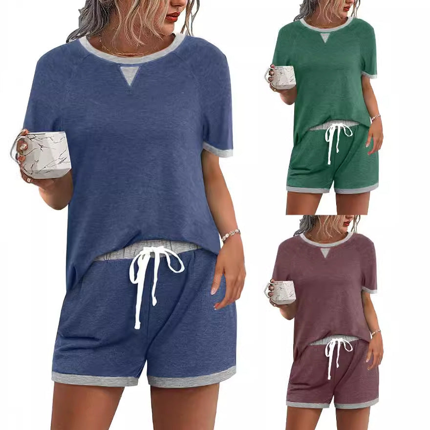 Women's Casual Multicolor T-shirt Top Shorts Two-piece Set
