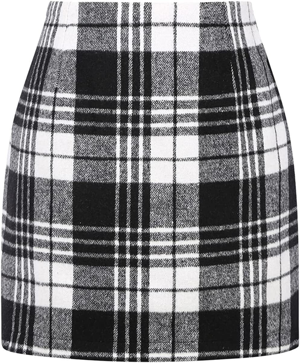 Slim Women's High Waist Plaid Tight Pencil Wool Mini Skirt