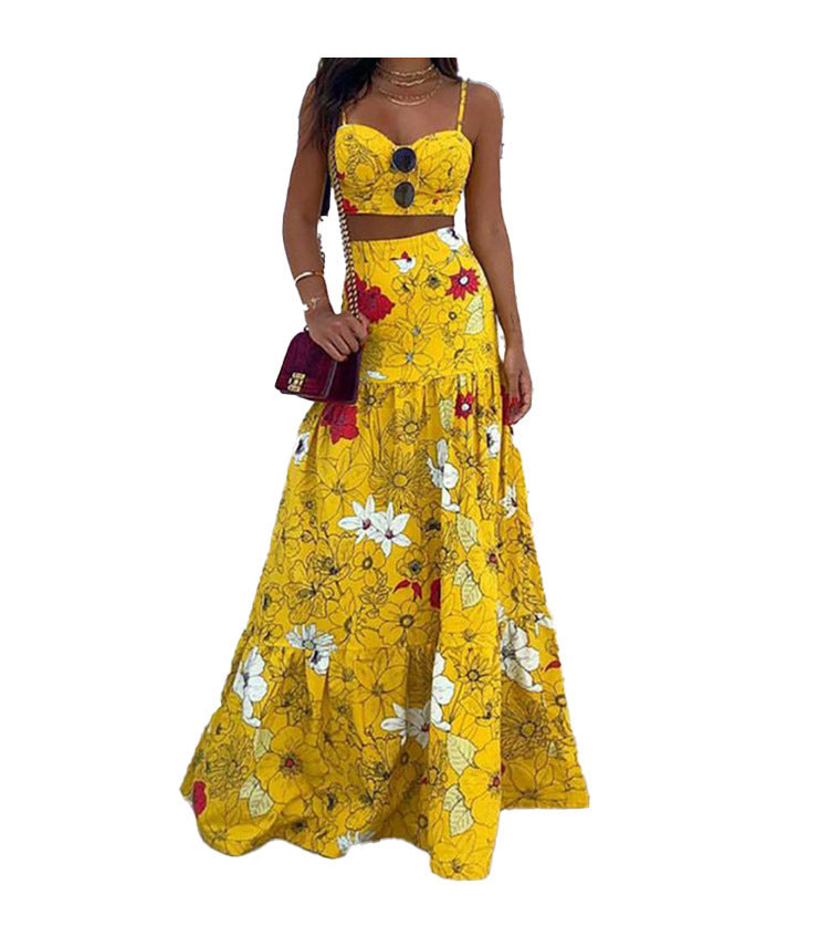 Skirt Travel Floral Print A-Line Womens Two Piece Sets