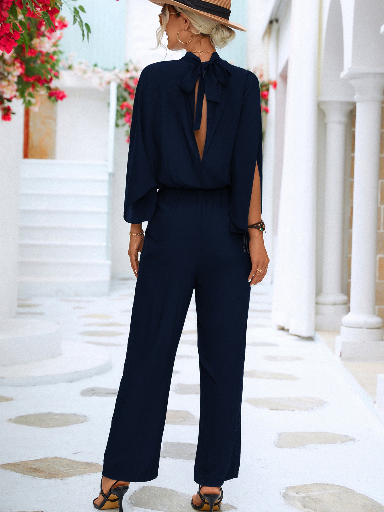 Women's Clothing Stand Collar Jumpsuit With Loose Split Long Sleeves