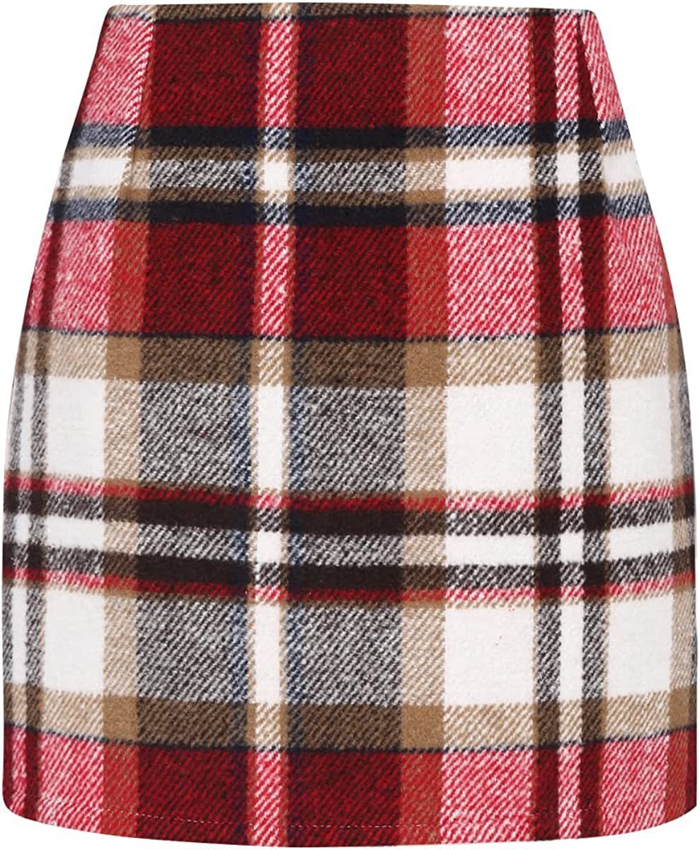 Slim Women's High Waist Plaid Tight Pencil Wool Mini Skirt